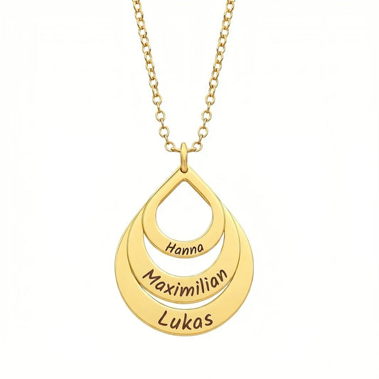 EwigeTropfen™ – Tropfen-Anhänger Halskette mit 3 Namen